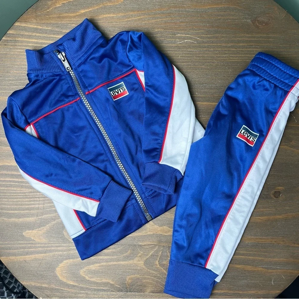 Levi’s Boys 2 Piece Outfit Set Tracksuit Jacket & Pants Blue Size 12 Months EUC